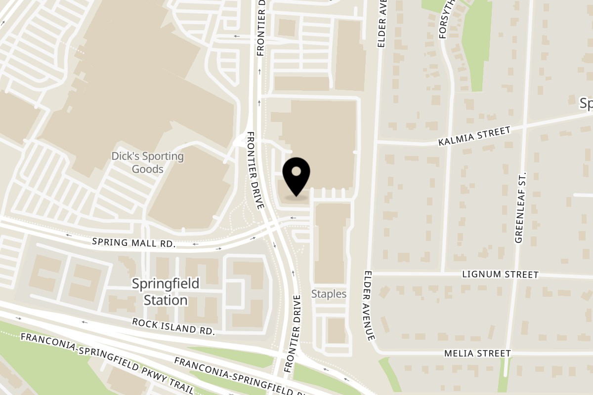 Map showing the location of Hangry Burger on 6699 Frontier Dr Suite G in Springfield